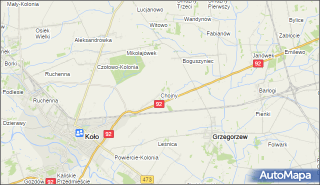 mapa Chojny gmina Koło, Chojny gmina Koło na mapie Targeo