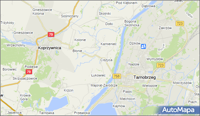 mapa Ciszyca gmina Koprzywnica, Ciszyca gmina Koprzywnica na mapie Targeo