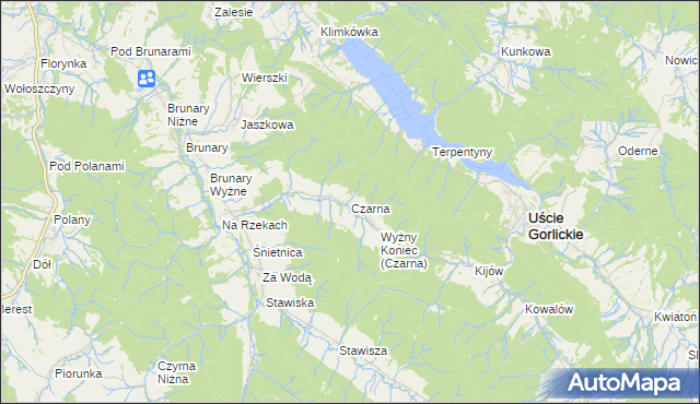 mapa Czarna gmina Uście Gorlickie, Czarna gmina Uście Gorlickie na mapie Targeo