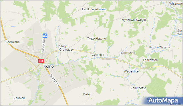 mapa Czernice gmina Kolno, Czernice gmina Kolno na mapie Targeo