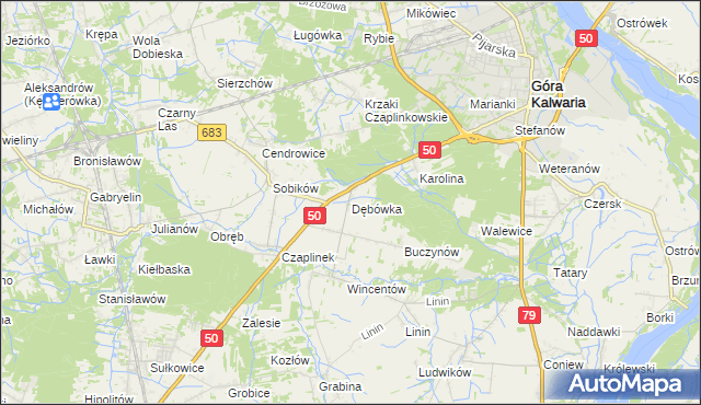 mapa Dębówka gmina Góra Kalwaria, Dębówka gmina Góra Kalwaria na mapie Targeo