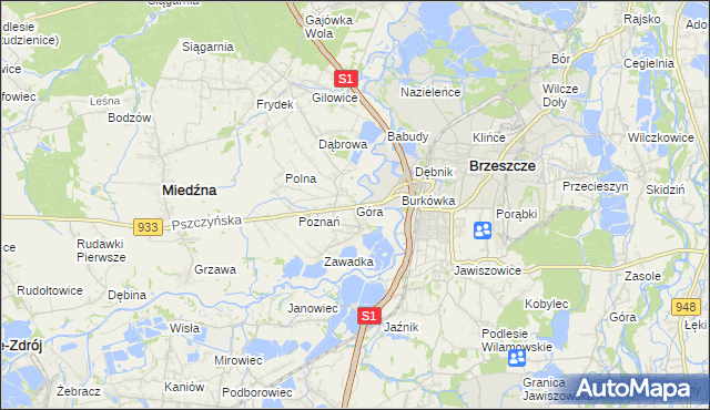 mapa Góra gmina Miedźna, Góra gmina Miedźna na mapie Targeo