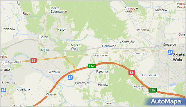 mapa Grabowiec gmina Sieradz, Grabowiec gmina Sieradz na mapie Targeo