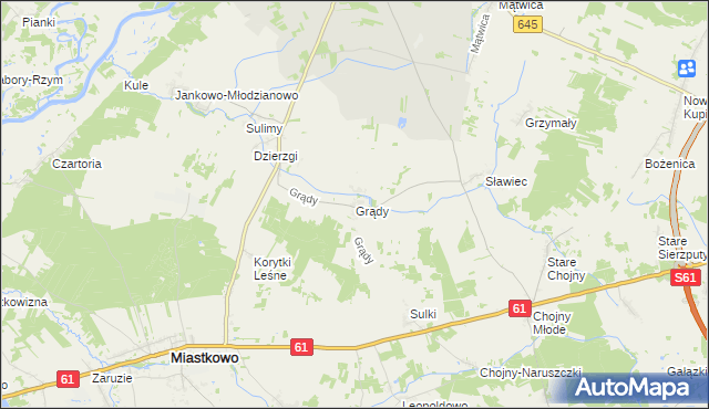 mapa Grądy gmina Nowogród, Grądy gmina Nowogród na mapie Targeo