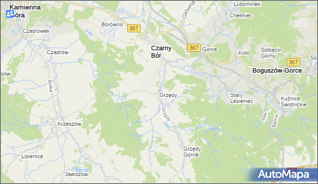 mapa Grzędy gmina Czarny Bór, Grzędy gmina Czarny Bór na mapie Targeo