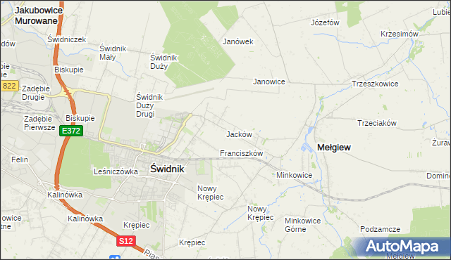 mapa Jacków gmina Mełgiew, Jacków gmina Mełgiew na mapie Targeo