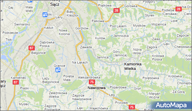 mapa Jamnica gmina Kamionka Wielka, Jamnica gmina Kamionka Wielka na mapie Targeo