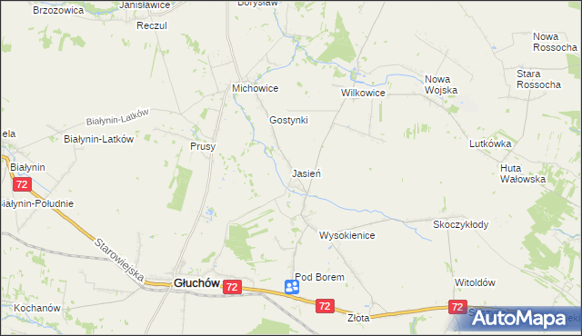 mapa Jasień gmina Głuchów, Jasień gmina Głuchów na mapie Targeo