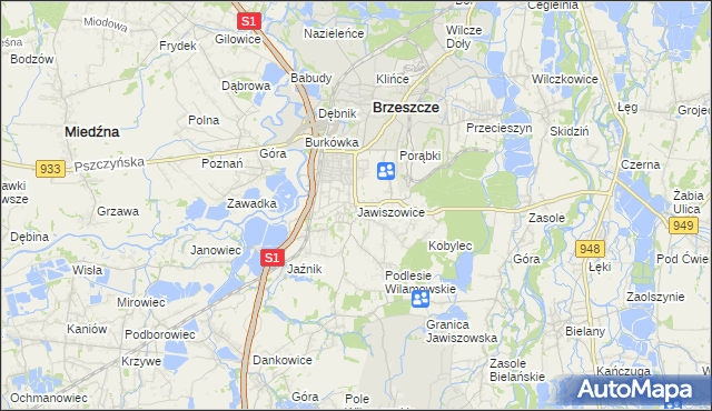 mapa Jawiszowice, Jawiszowice na mapie Targeo