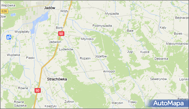 mapa Józefów gmina Strachówka, Józefów gmina Strachówka na mapie Targeo