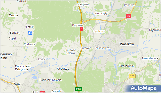 mapa Jurowce gmina Wasilków, Jurowce gmina Wasilków na mapie Targeo