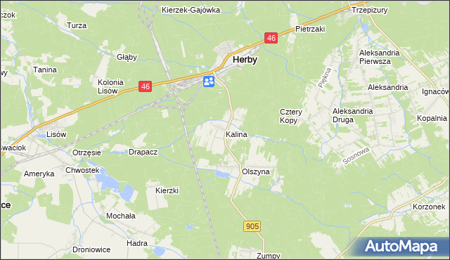 mapa Kalina gmina Herby, Kalina gmina Herby na mapie Targeo