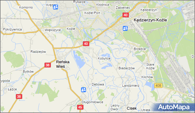 mapa Kobylice gmina Cisek, Kobylice gmina Cisek na mapie Targeo