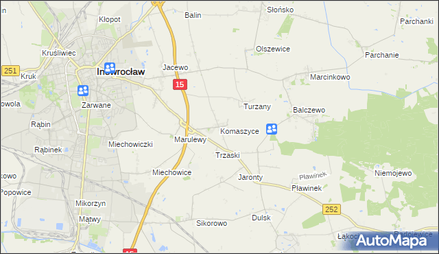 mapa Komaszyce gmina Inowrocław, Komaszyce gmina Inowrocław na mapie Targeo