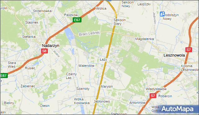 mapa Łazy gmina Lesznowola, Łazy gmina Lesznowola na mapie Targeo