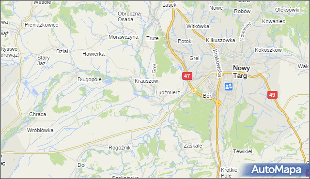 mapa Ludźmierz, Ludźmierz na mapie Targeo