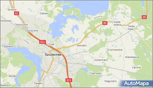 mapa Marcelin gmina Szczecinek, Marcelin gmina Szczecinek na mapie Targeo