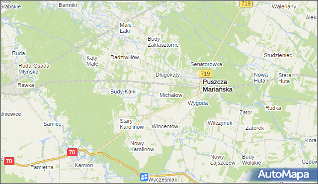 mapa Michałów gmina Puszcza Mariańska, Michałów gmina Puszcza Mariańska na mapie Targeo