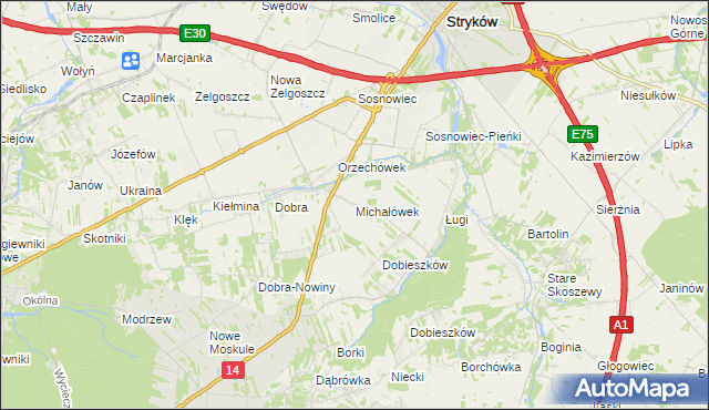 mapa Michałówek gmina Stryków, Michałówek gmina Stryków na mapie Targeo