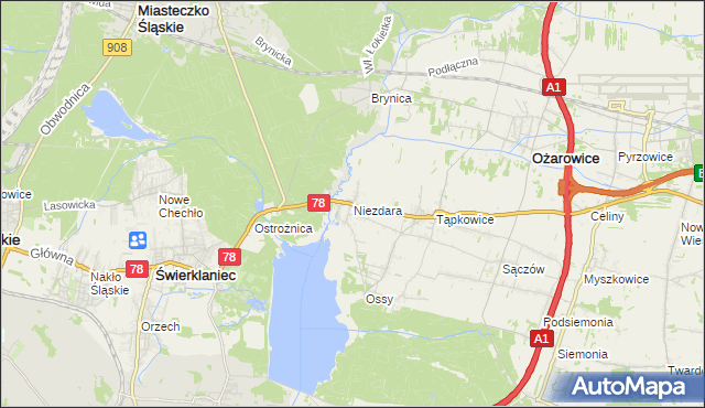 mapa Niezdara gmina Ożarowice, Niezdara gmina Ożarowice na mapie Targeo