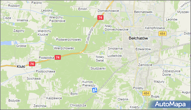 mapa Nowy Świat gmina Bełchatów, Nowy Świat gmina Bełchatów na mapie Targeo