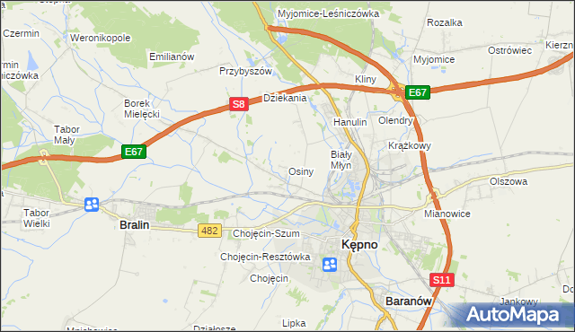 mapa Osiny gmina Kępno, Osiny gmina Kępno na mapie Targeo