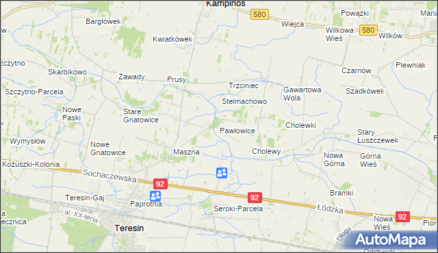 mapa Pawłowice gmina Teresin, Pawłowice gmina Teresin na mapie Targeo
