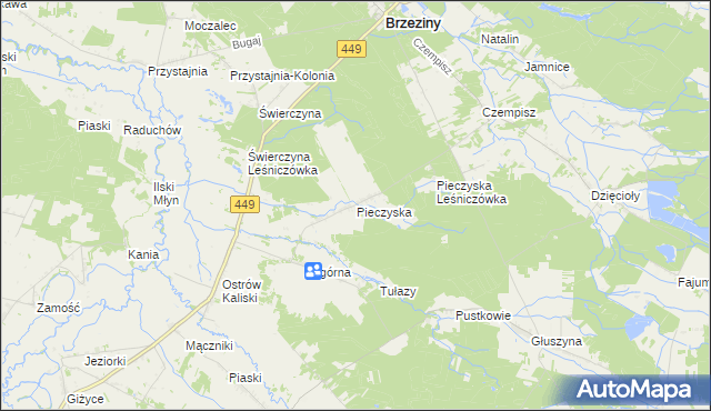 mapa Pieczyska gmina Brzeziny, Pieczyska gmina Brzeziny na mapie Targeo