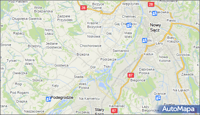 mapa Podrzecze gmina Podegrodzie, Podrzecze gmina Podegrodzie na mapie Targeo