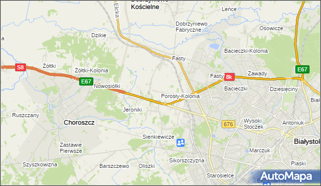 mapa Porosły-Kolonia, Porosły-Kolonia na mapie Targeo