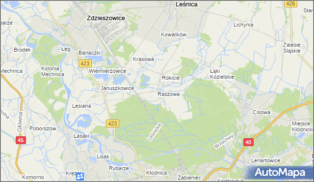 mapa Raszowa gmina Leśnica, Raszowa gmina Leśnica na mapie Targeo