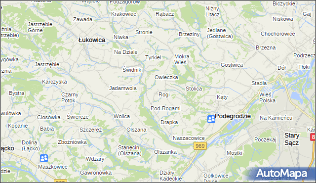 mapa Rogi gmina Podegrodzie, Rogi gmina Podegrodzie na mapie Targeo