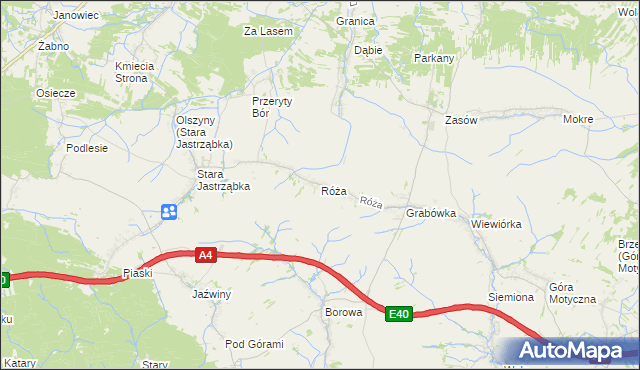 mapa Róża gmina Czarna, Róża gmina Czarna na mapie Targeo