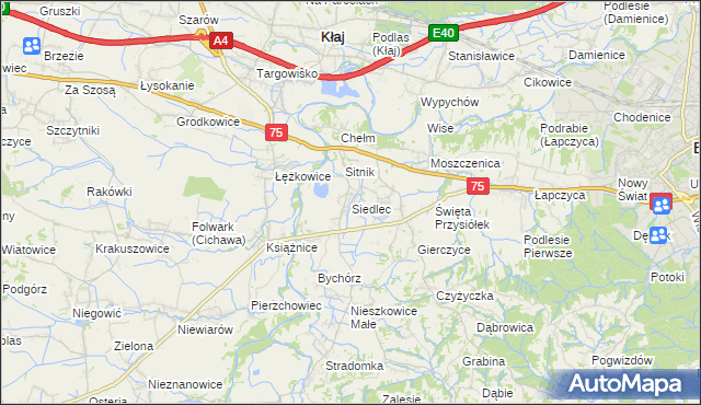 mapa Siedlec gmina Bochnia, Siedlec gmina Bochnia na mapie Targeo