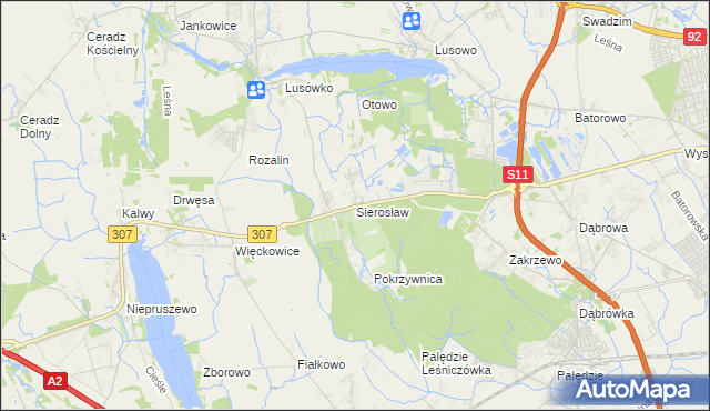 mapa Sierosław gmina Tarnowo Podgórne, Sierosław gmina Tarnowo Podgórne na mapie Targeo