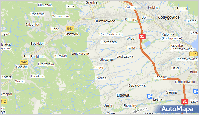 mapa Słotwina gmina Lipowa, Słotwina gmina Lipowa na mapie Targeo