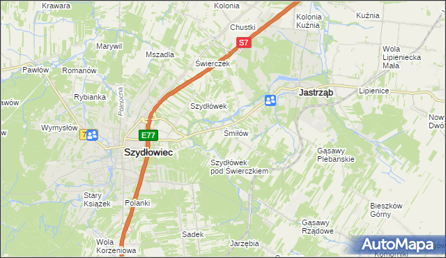 mapa Śmiłów gmina Jastrząb, Śmiłów gmina Jastrząb na mapie Targeo