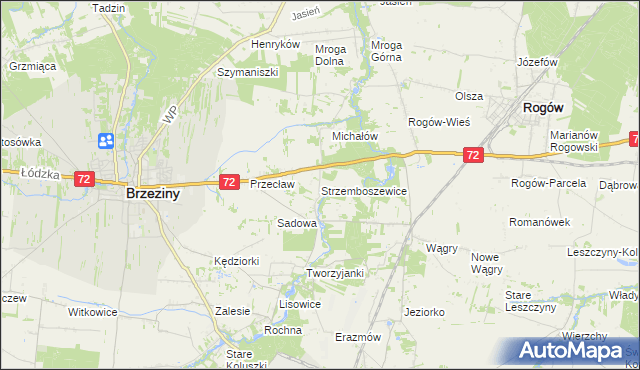 mapa Strzemboszewice, Strzemboszewice na mapie Targeo