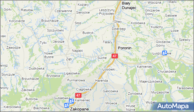 mapa Suche gmina Poronin, Suche gmina Poronin na mapie Targeo