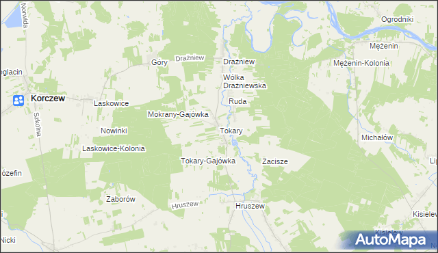 mapa Tokary gmina Korczew, Tokary gmina Korczew na mapie Targeo