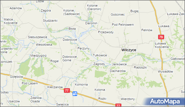 mapa Tułkowice gmina Wilczyce, Tułkowice gmina Wilczyce na mapie Targeo