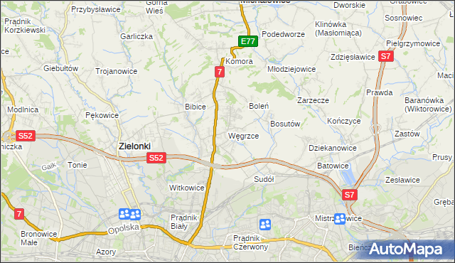 mapa Węgrzce gmina Zielonki, Węgrzce gmina Zielonki na mapie Targeo