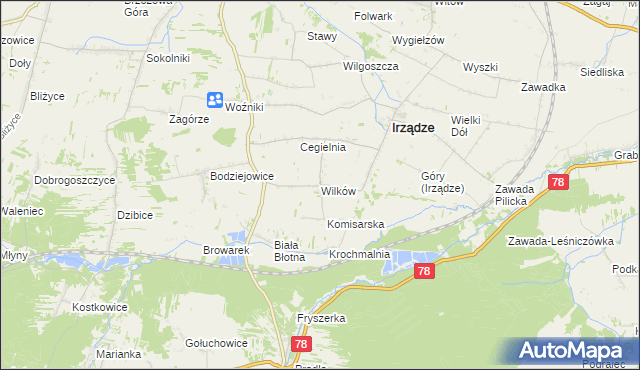 mapa Wilków gmina Irządze, Wilków gmina Irządze na mapie Targeo