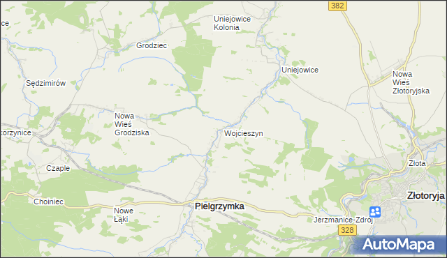 mapa Wojcieszyn gmina Pielgrzymka, Wojcieszyn gmina Pielgrzymka na mapie Targeo