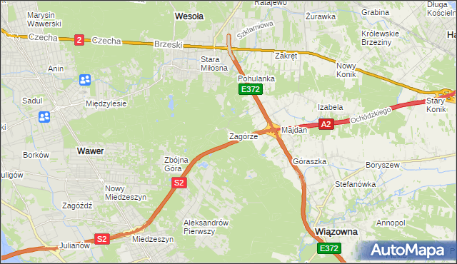mapa Zagórze gmina Wiązowna, Zagórze gmina Wiązowna na mapie Targeo
