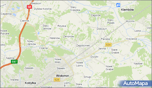 mapa Zagościniec gmina Wołomin, Zagościniec gmina Wołomin na mapie Targeo