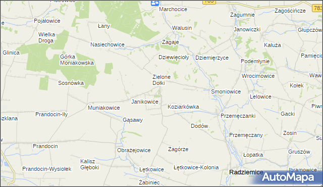 mapa Zielenice gmina Radziemice, Zielenice gmina Radziemice na mapie Targeo