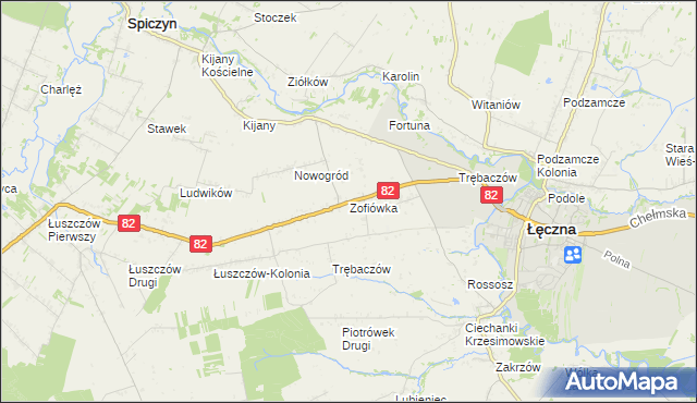 mapa Zofiówka gmina Łęczna, Zofiówka gmina Łęczna na mapie Targeo