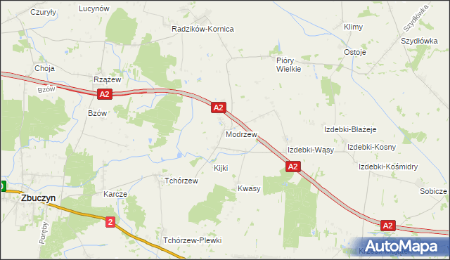 mapa Modrzew gmina Zbuczyn, Modrzew gmina Zbuczyn na mapie Targeo