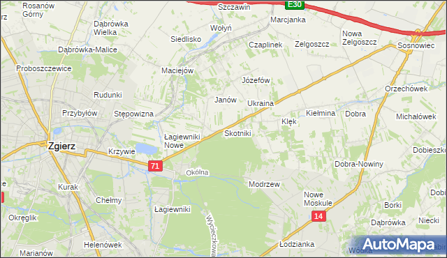 mapa Skotniki gmina Zgierz, Skotniki gmina Zgierz na mapie Targeo